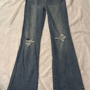 7 For All Mankind Dojo Blue Distressed Flare Jeans